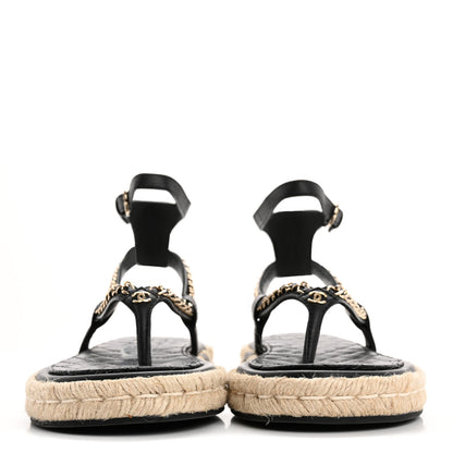 Chanel Lambskin Chain CC Thong Espadrille Sandals 41 Black 3 of 10