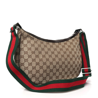 Gucci Monogram Web Medium Half Moon Hobo Dark Brown 3 of 11
