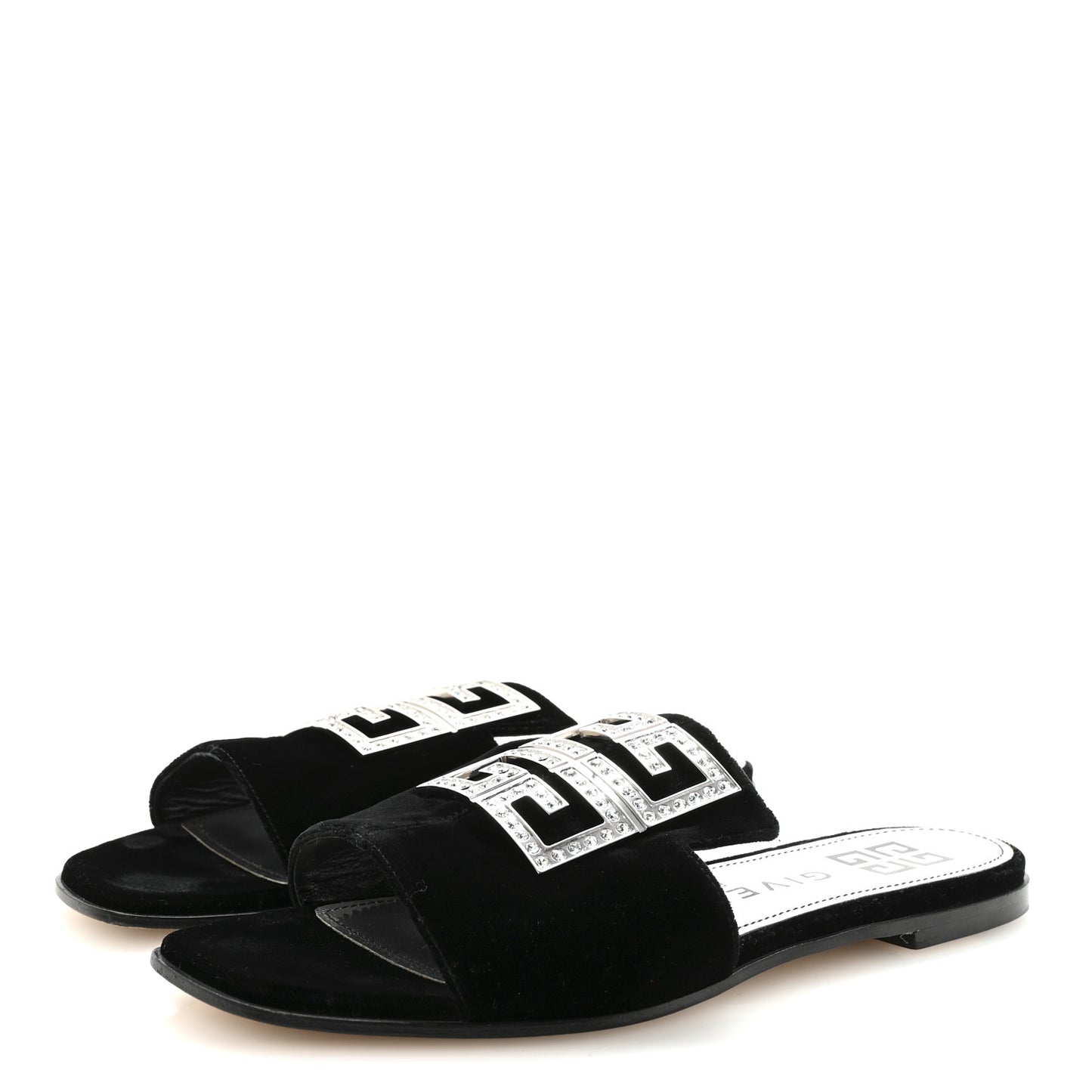 Velvet Crystal 4G Flat Sandals 36.5 Black