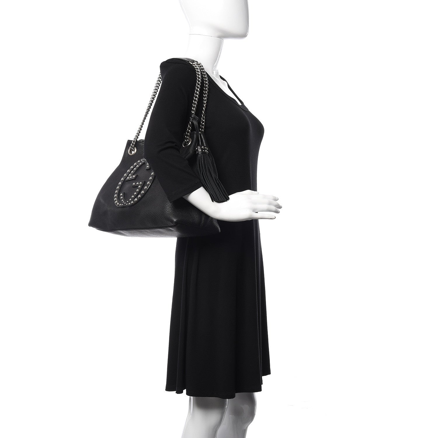 Gucci Pebbled Calfskin Studded Medium Soho Chain Shoulder Bag Black 2 of 10