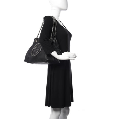 Gucci Pebbled Calfskin Studded Medium Soho Chain Shoulder Bag Black 2 of 10