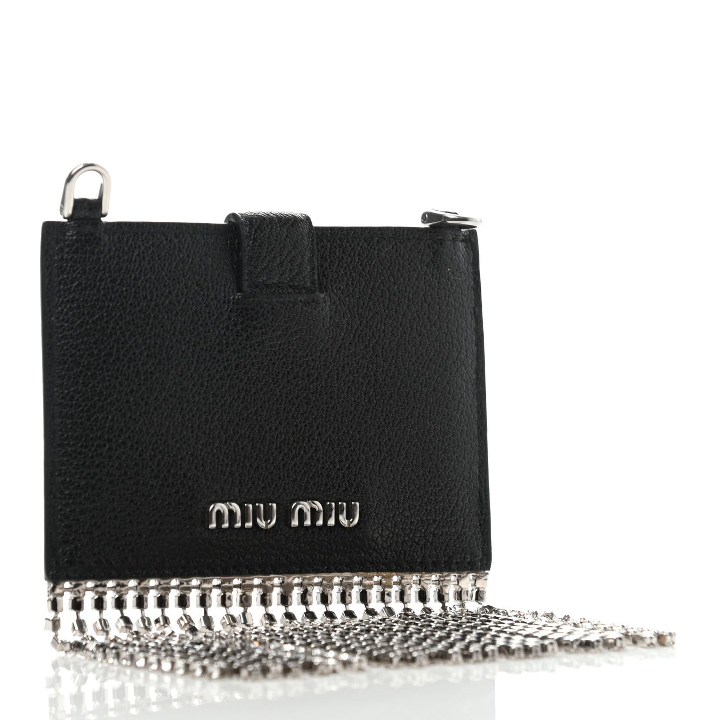 Goatskin Madras Crystal Card Holder Fringe Crossbody Black