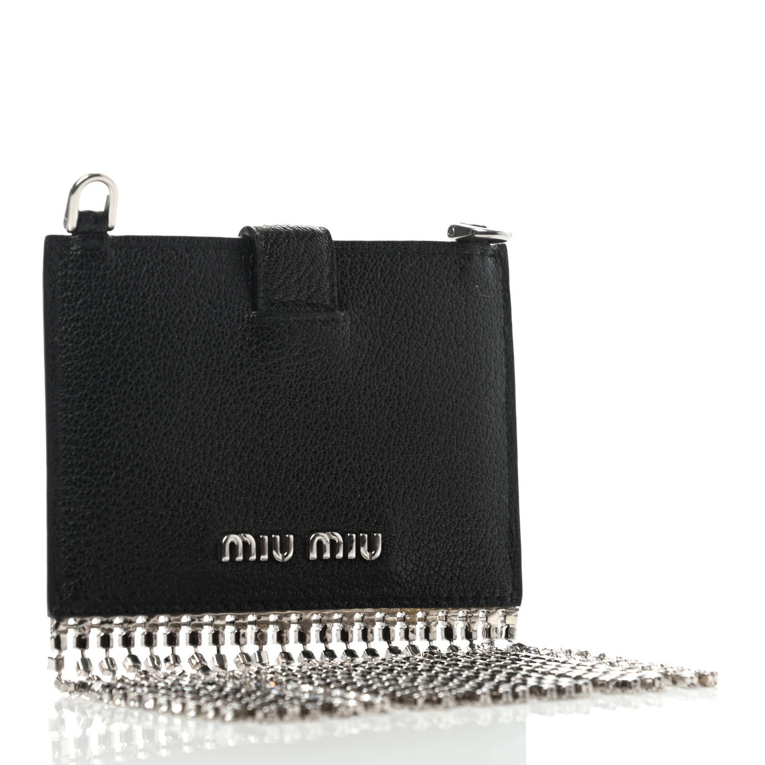 Miu Miu Goatskin Madras Crystal Card Holder Fringe Crossbody Black 3 of 6