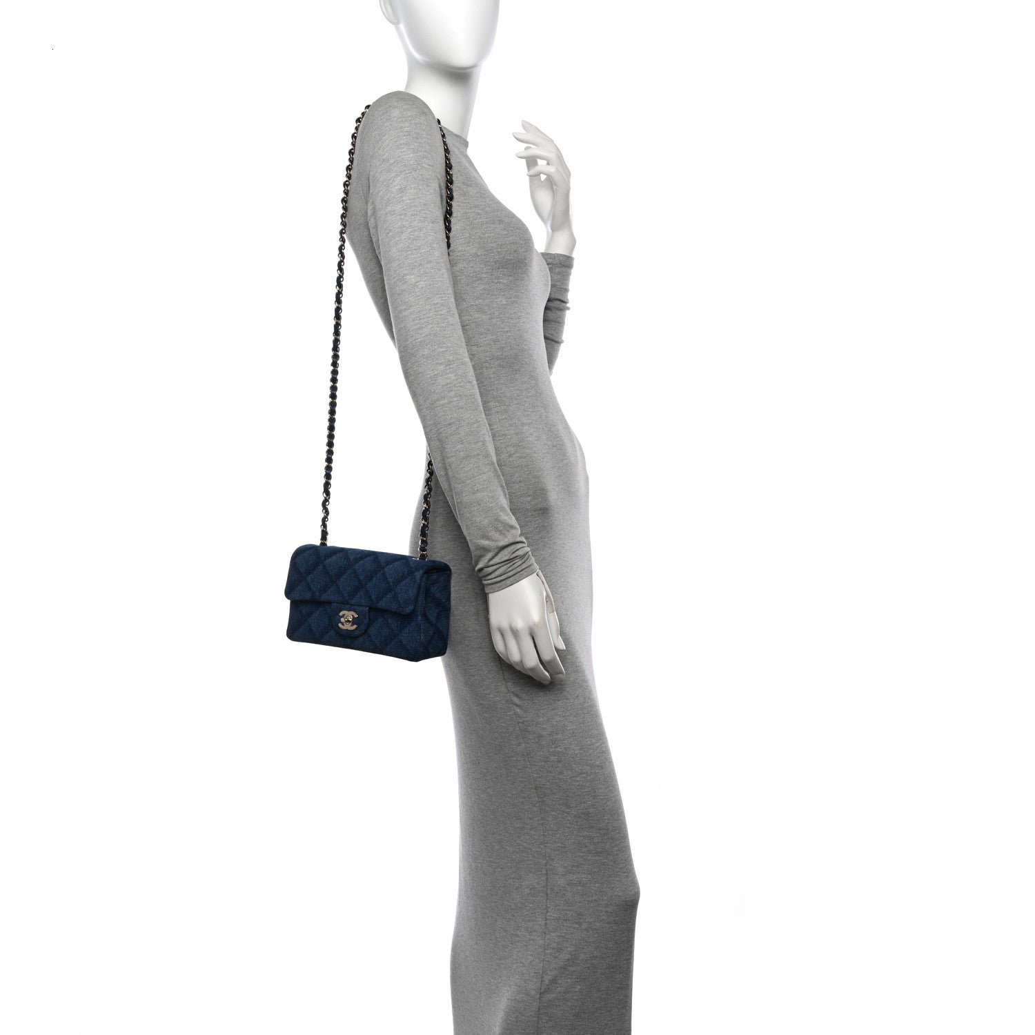 Chanel Printed Denim Quilted Mini Rectangular Flap Dark Blue 2 of 10