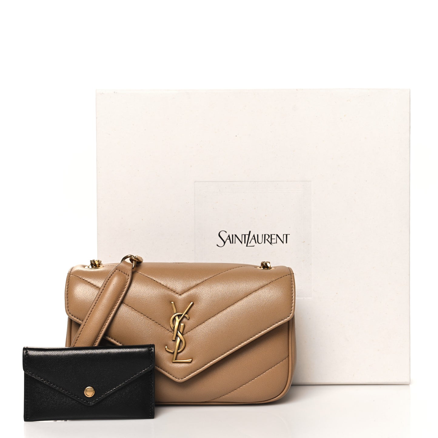 Lambskin Chevron Quilted Mini Loulou Natural Tan