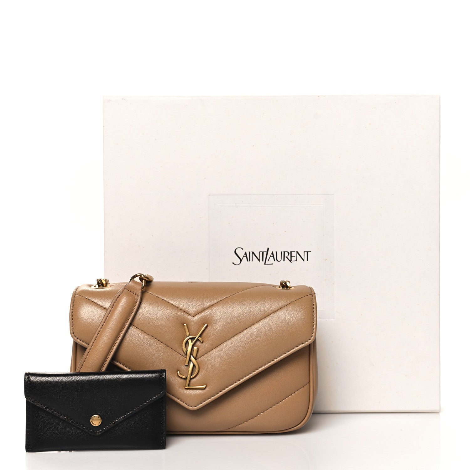 Saint Laurent Lambskin Chevron Quilted Mini Loulou Natural Tan 11 of 11