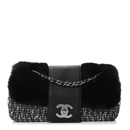 Chanel Rabbit Fur Tweed Lizard Small Fantasy Flap Black White 1 of 9