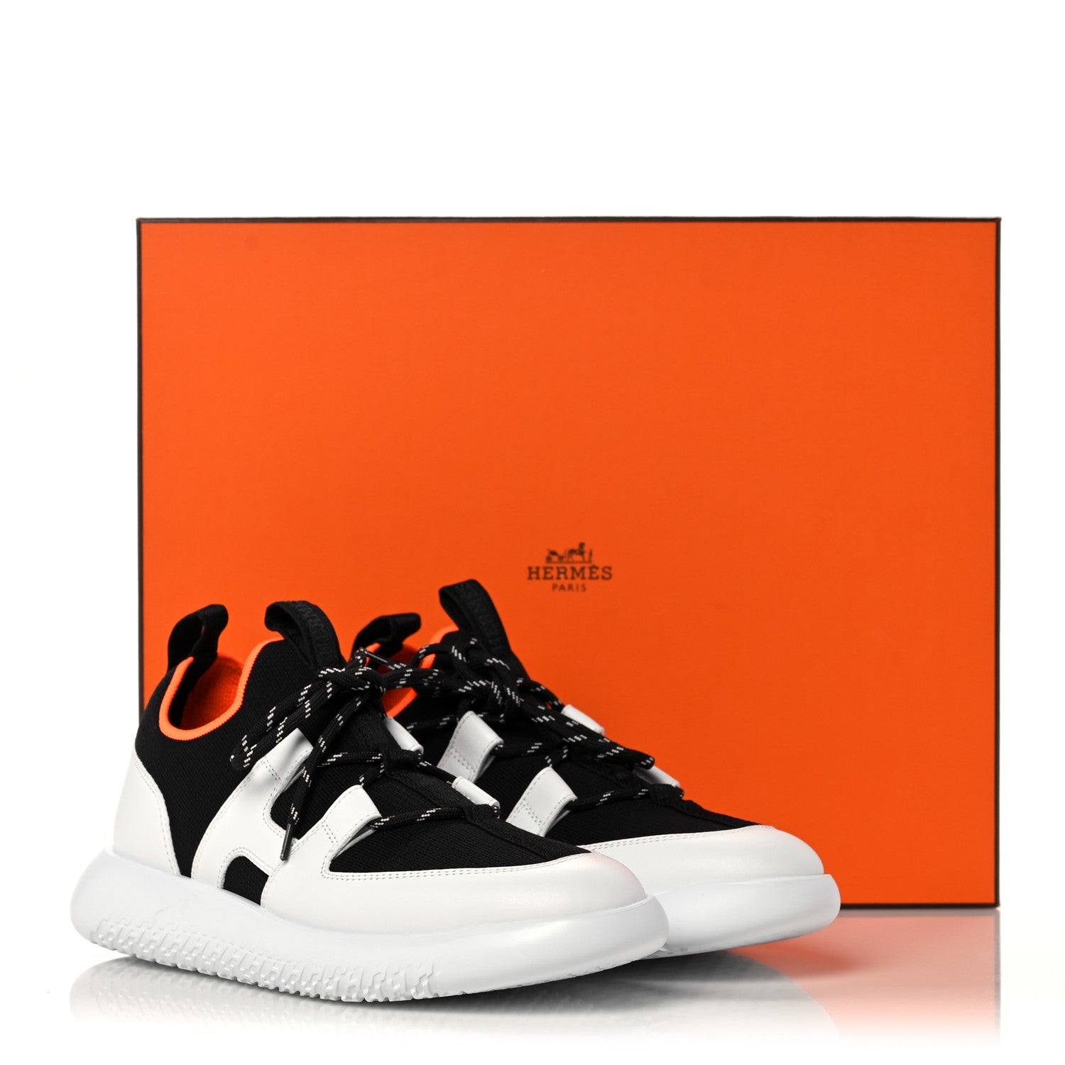 Hermes Technical Canvas Suede Goatskin Womens Duel Sneakers 37 Black White 8 of 8