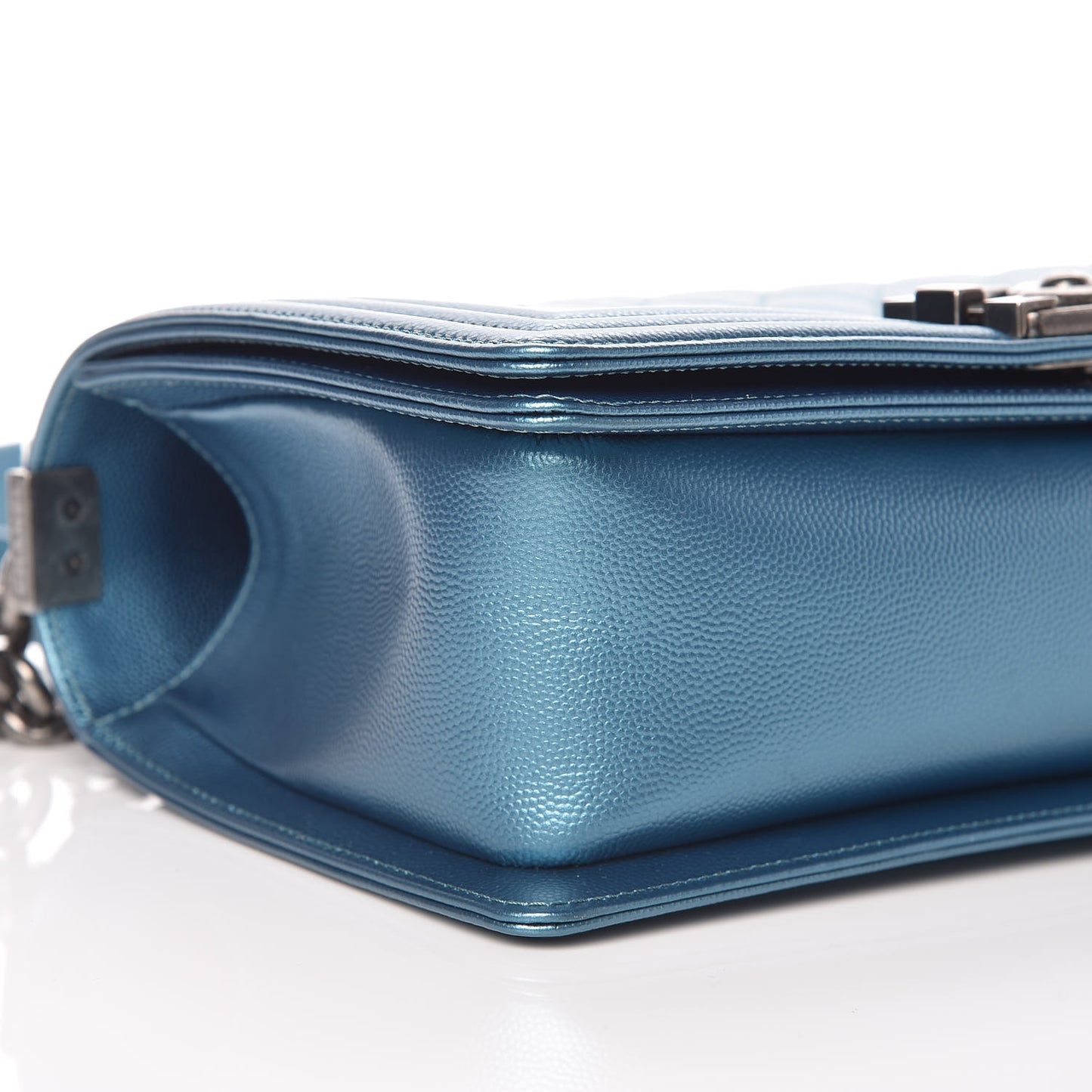 Metallic Caviar Quilted Medium Boy Flap Turquoise