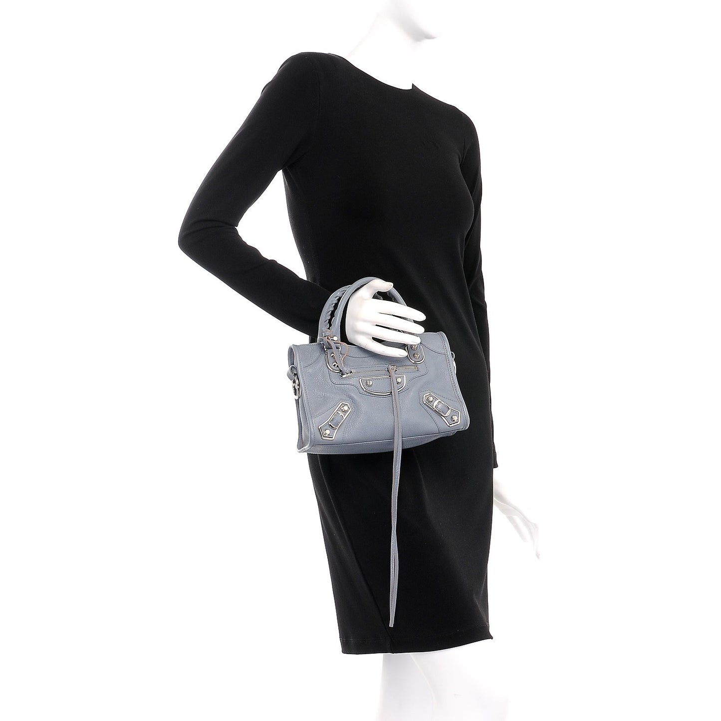 Chevre Silver Metallic Edge Hardware Mini City Bleu Acier