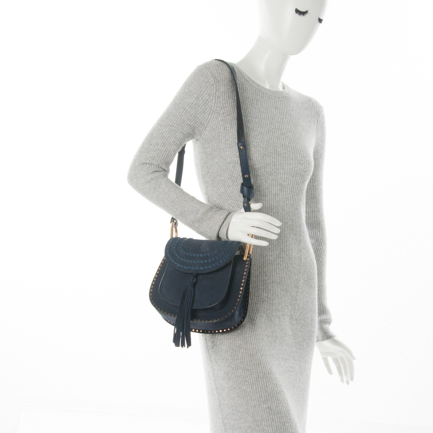 Chloe Suede Braided Small Hudson Shoulder Bag Deep Ocean 2 of 6