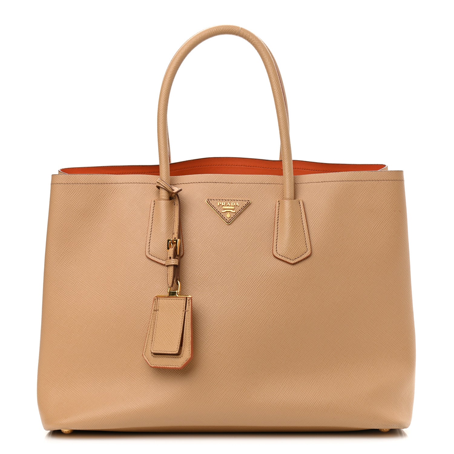 Prada Saffiano Cuir Medium Double Bag Noisette Papaya 1 of 12