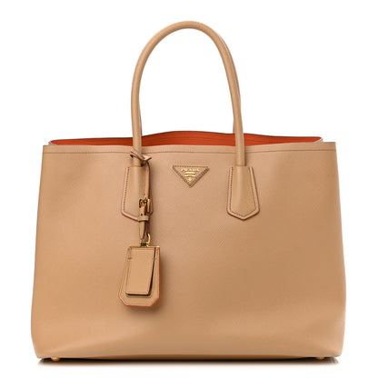 Prada Saffiano Cuir Medium Double Bag Noisette Papaya 1 of 12