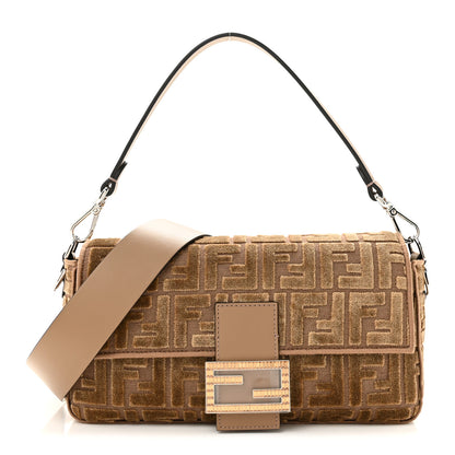 Fendi Velvet Jacquard FF Crystal Baguette Cappuccino 1 of 10