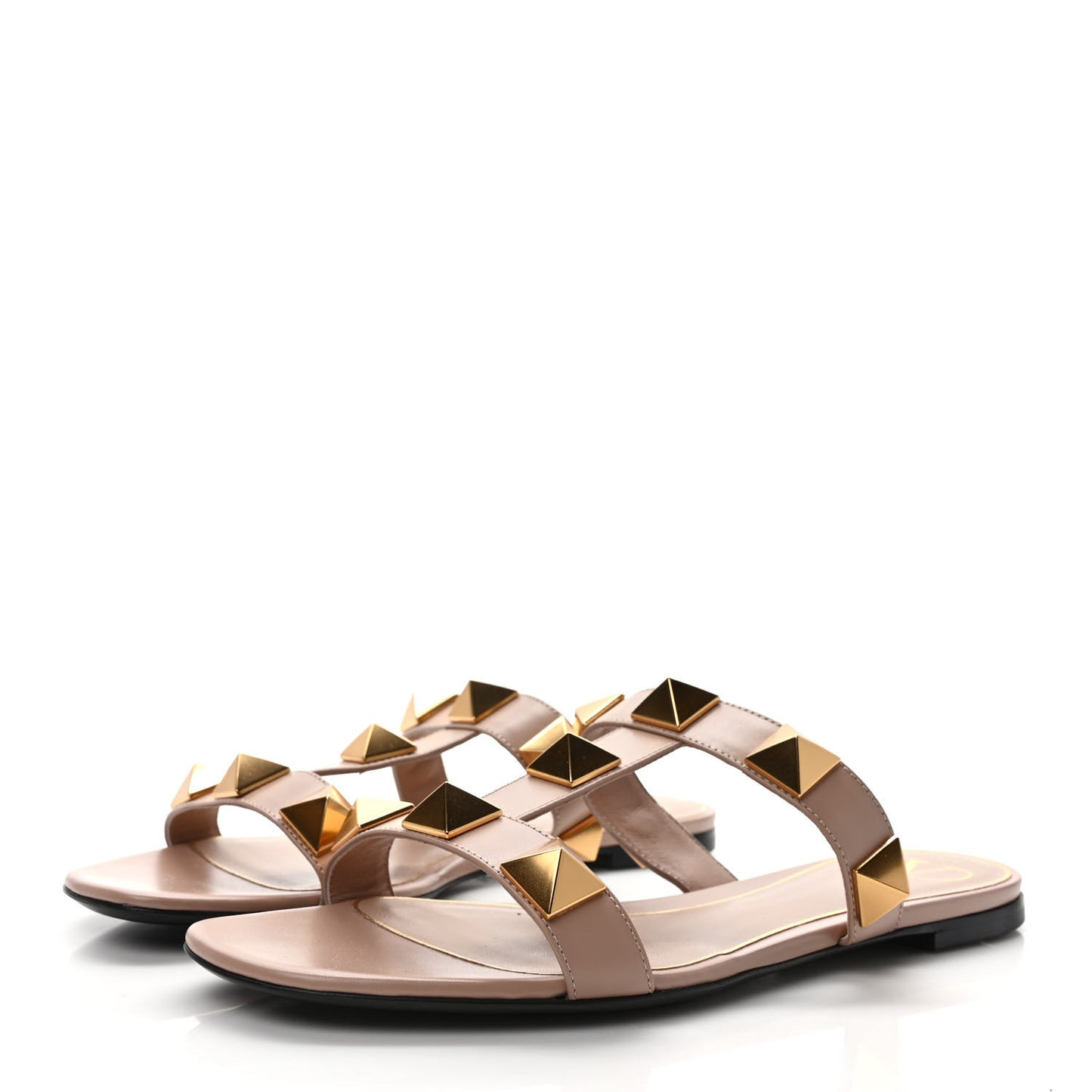 Calfskin Roman Stud Flat Slide Sandals 39 Rose Cannelle