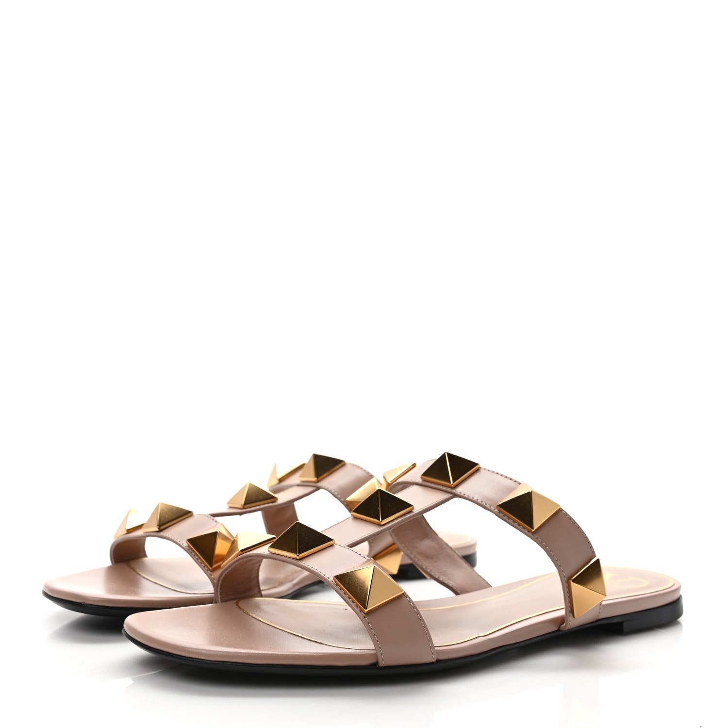 Valentino Garavani Calfskin Roman Stud Flat Slide Sandals 39 Rose Cannelle 3 of 8