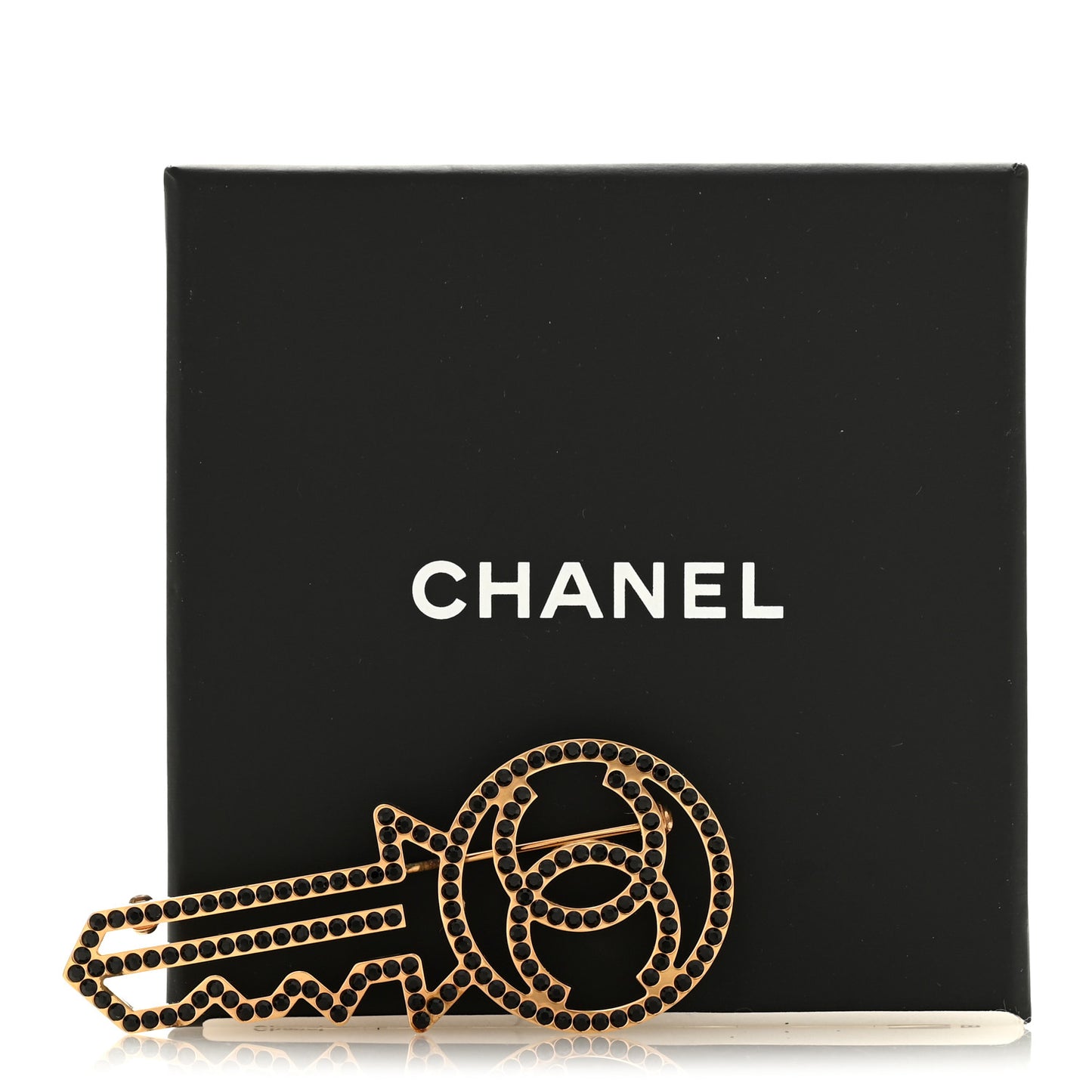 Crystal CC Key Brooch Black Gold