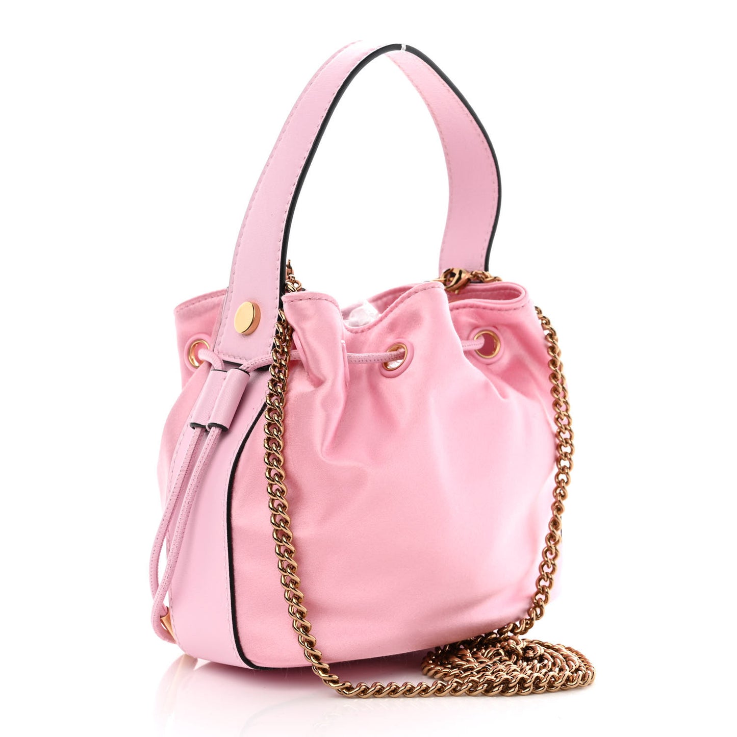 Satin Medusa Drawstring Bucket Bag Pink