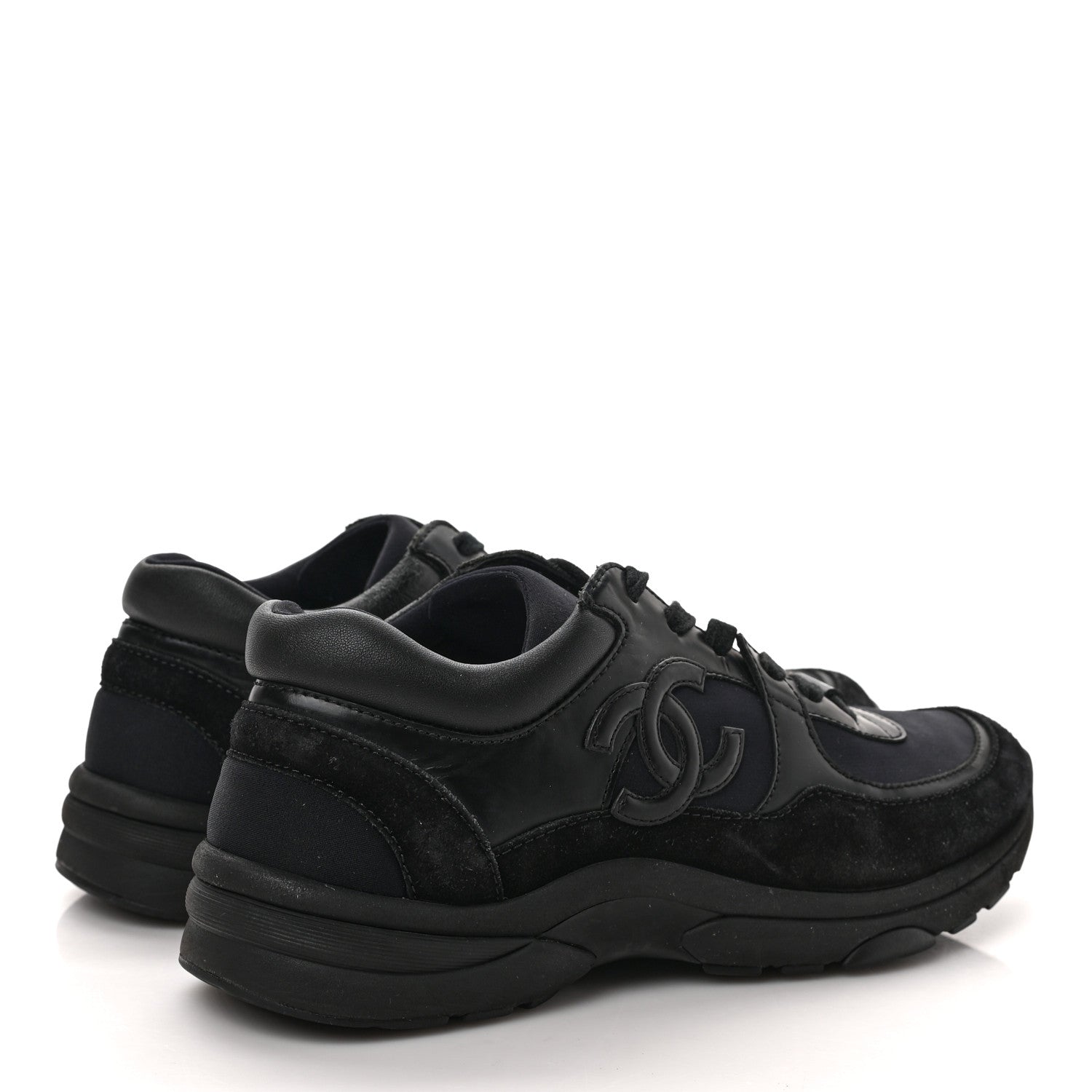 Chanel Toile Suede Calfskin CC Sneakers 38 Black 4 of 8