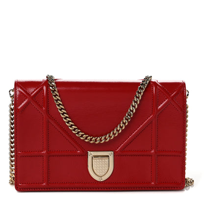 Christian Dior Crinkled Calfskin Diorama Wallet on Chain Pouch Red 1 of 8