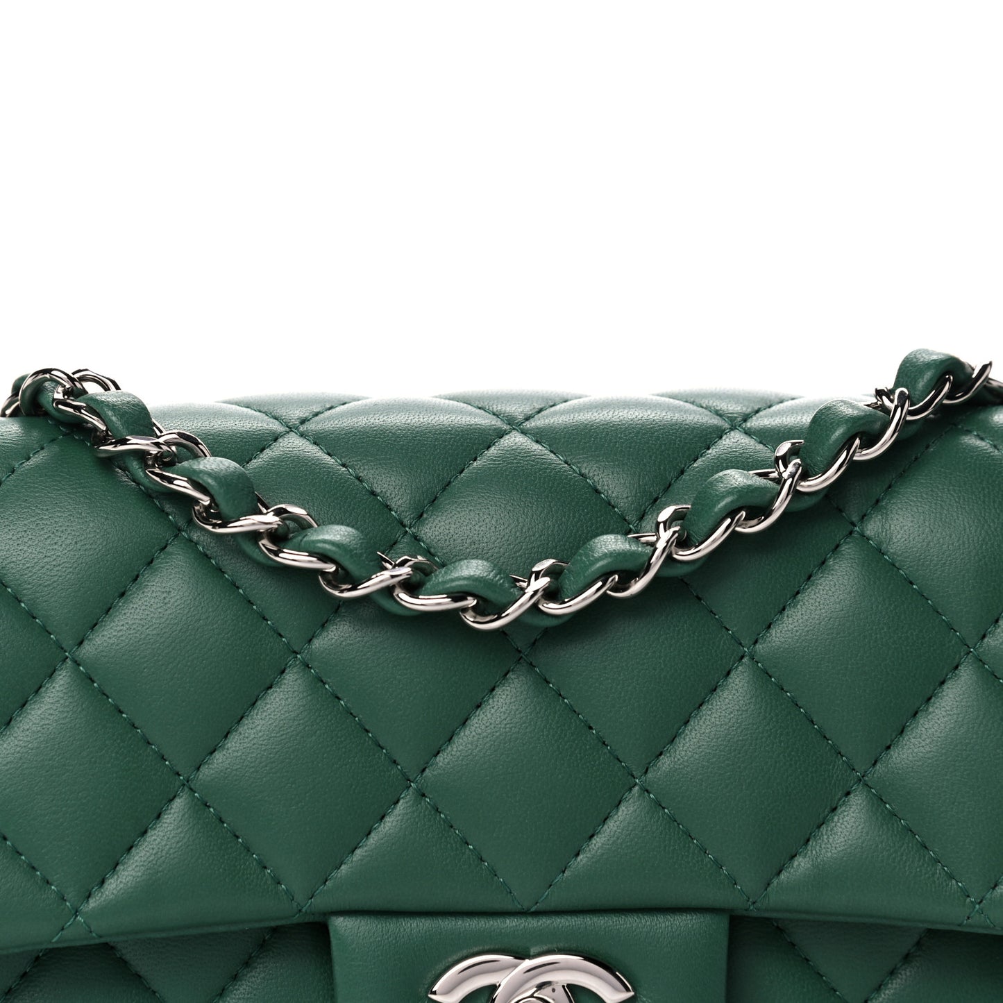 Lambskin Quilted Mini Rectangular Flap Green