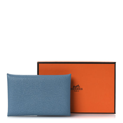 Hermes Chevre Mysore Verso Calvi Card Case New Bleu Jean Havane 9 of 9