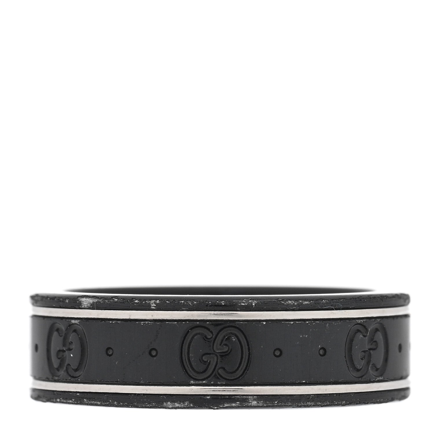 Gucci Black Synthetic Corundum 18K White Gold 7mm Icon Band Ring 1 of 4