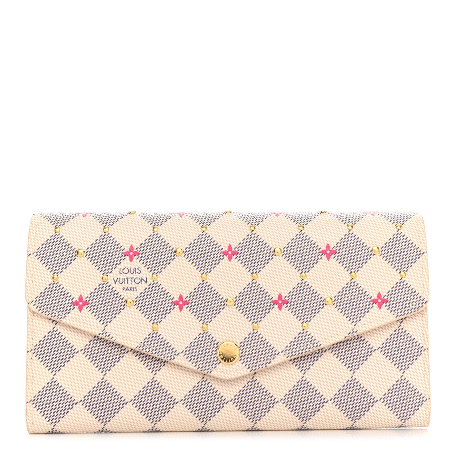 LOUIS VUITTON Damier Azur Studded Sarah Wallet NM Fuchsia