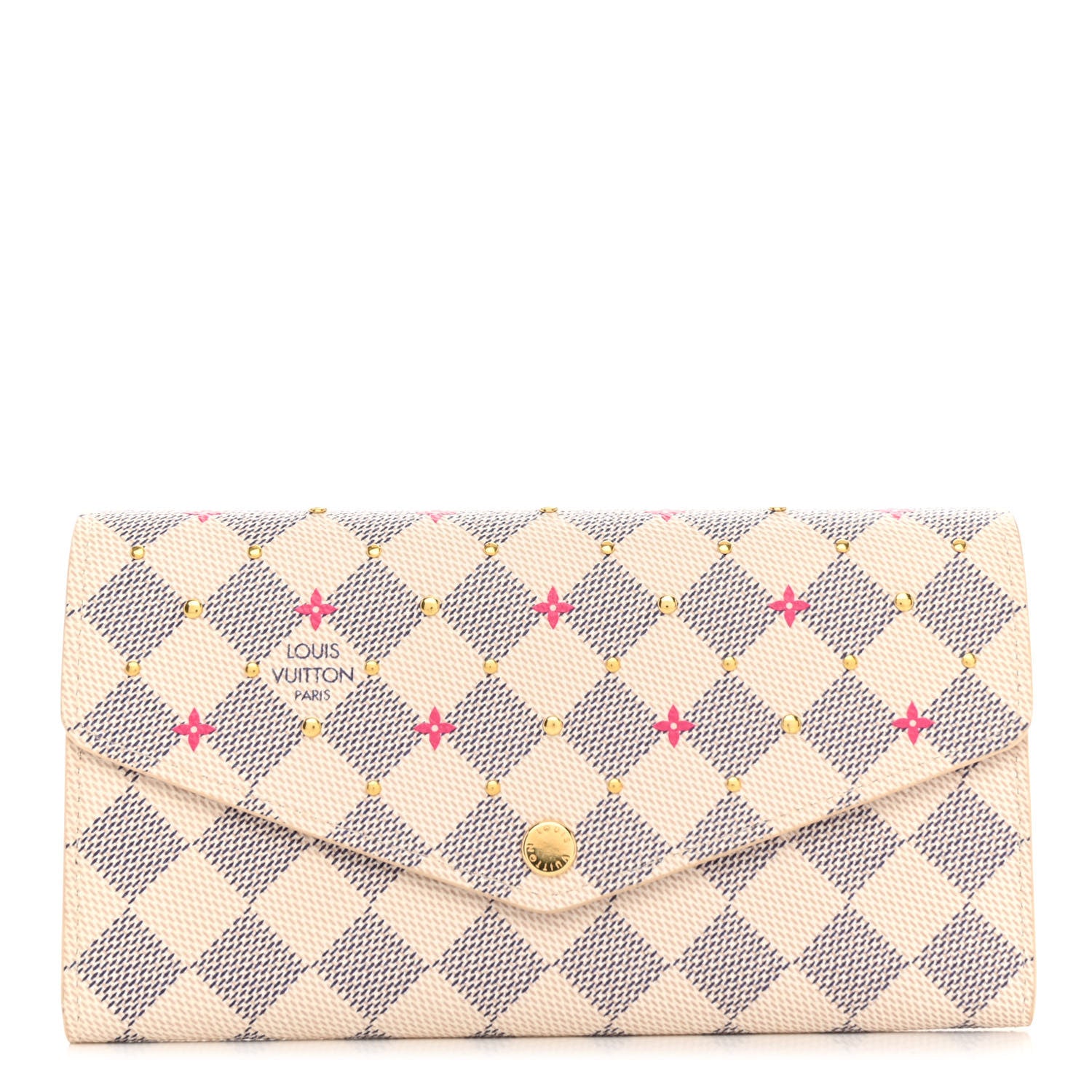 Louis Vuitton LOUIS VUITTON Damier Azur Studded Sarah Wallet NM Fuchsia 1 of 9