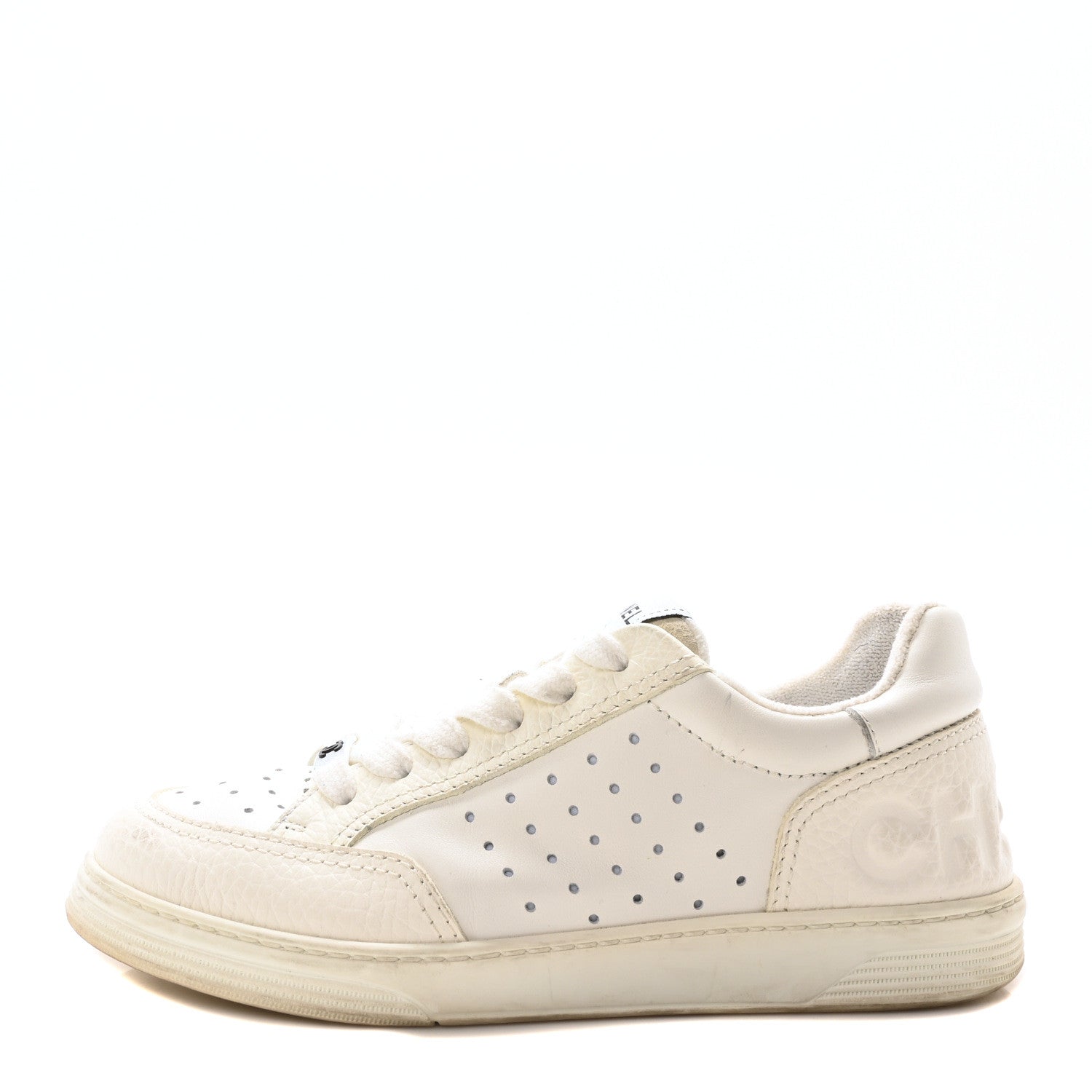 Chanel Grained Calfskin Fabric Womens Logo Sneakers 36.5 White 1 of 8