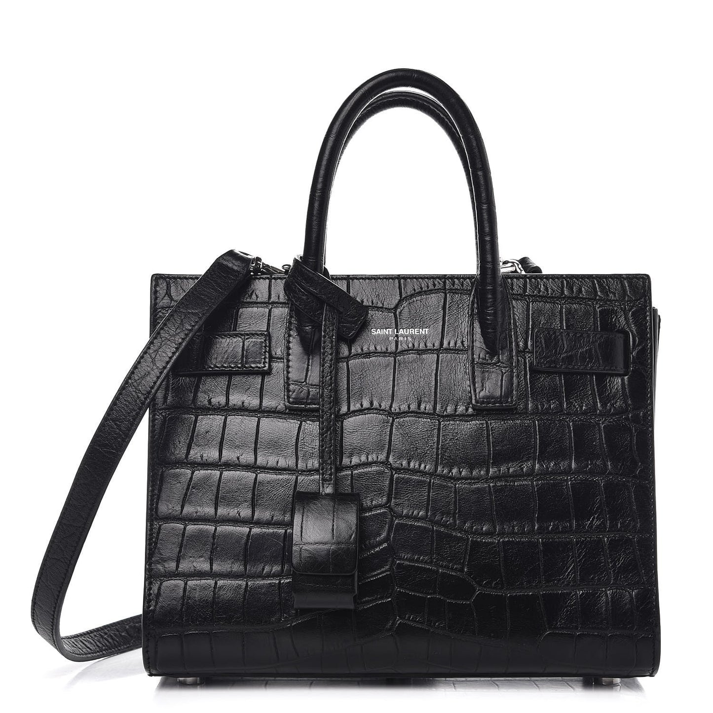 Croc Calfskin Embossed Nano Sac De Jour Black