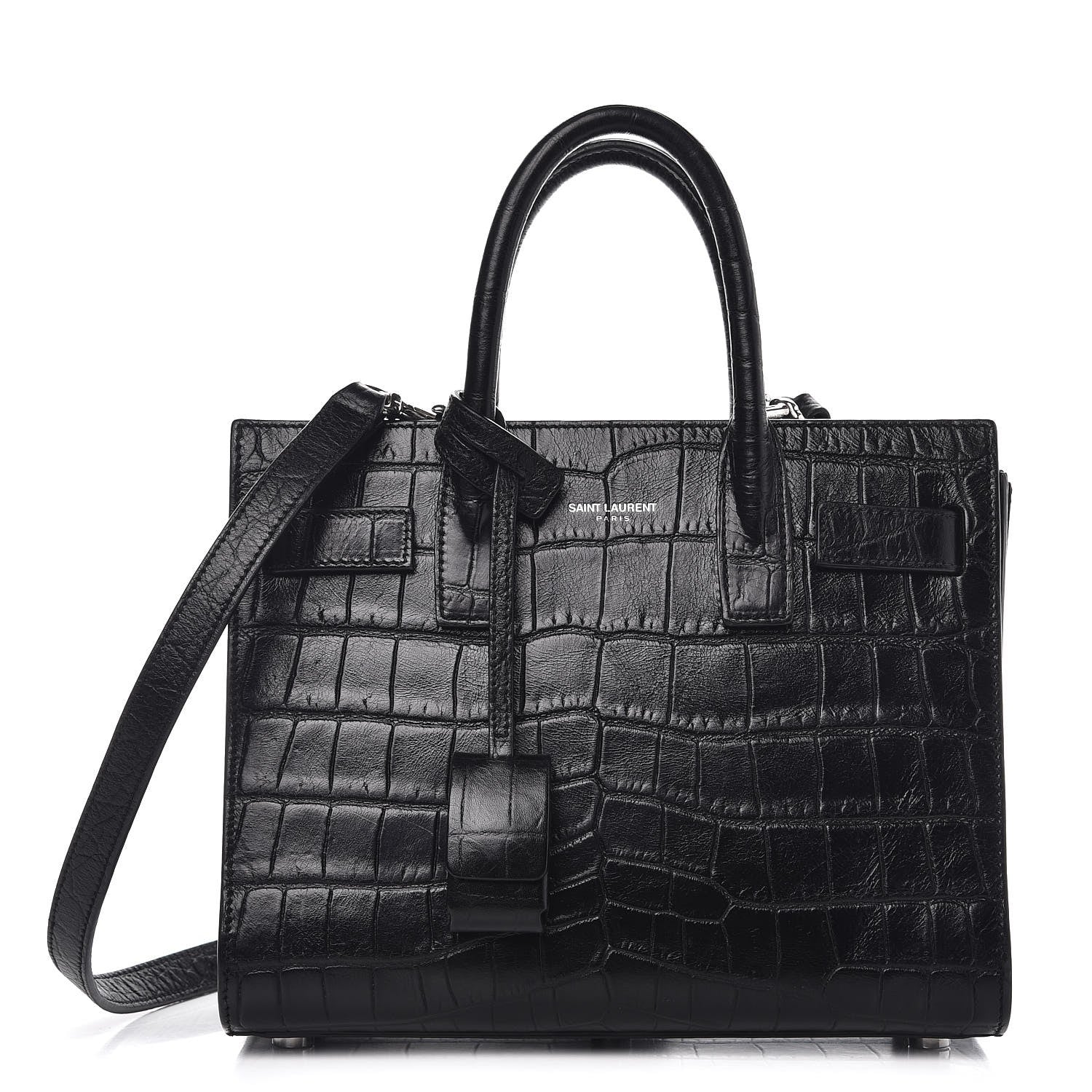 Saint Laurent Croc Calfskin Embossed Nano Sac De Jour Black 1 of 12