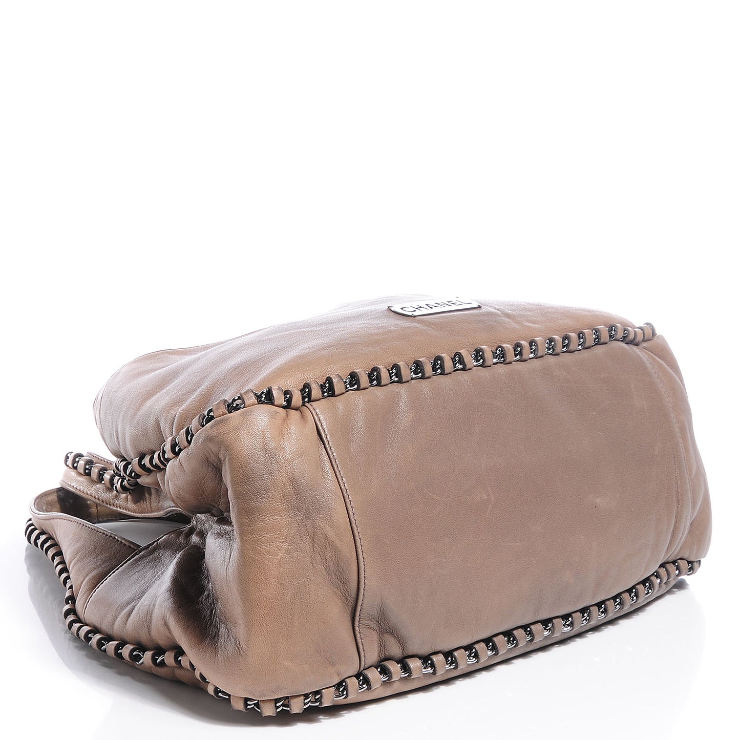 Leather Chain Hobo Beige