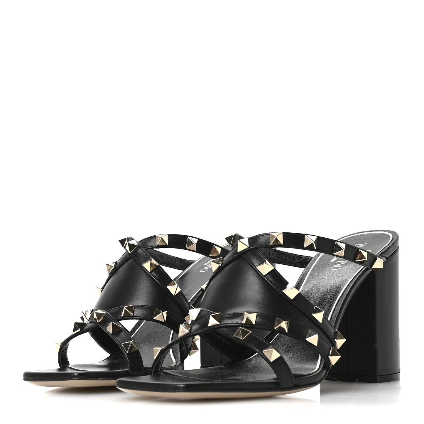 Nappa Rockstud Criss Cross Block Heel 100mm Sandals 37 Black