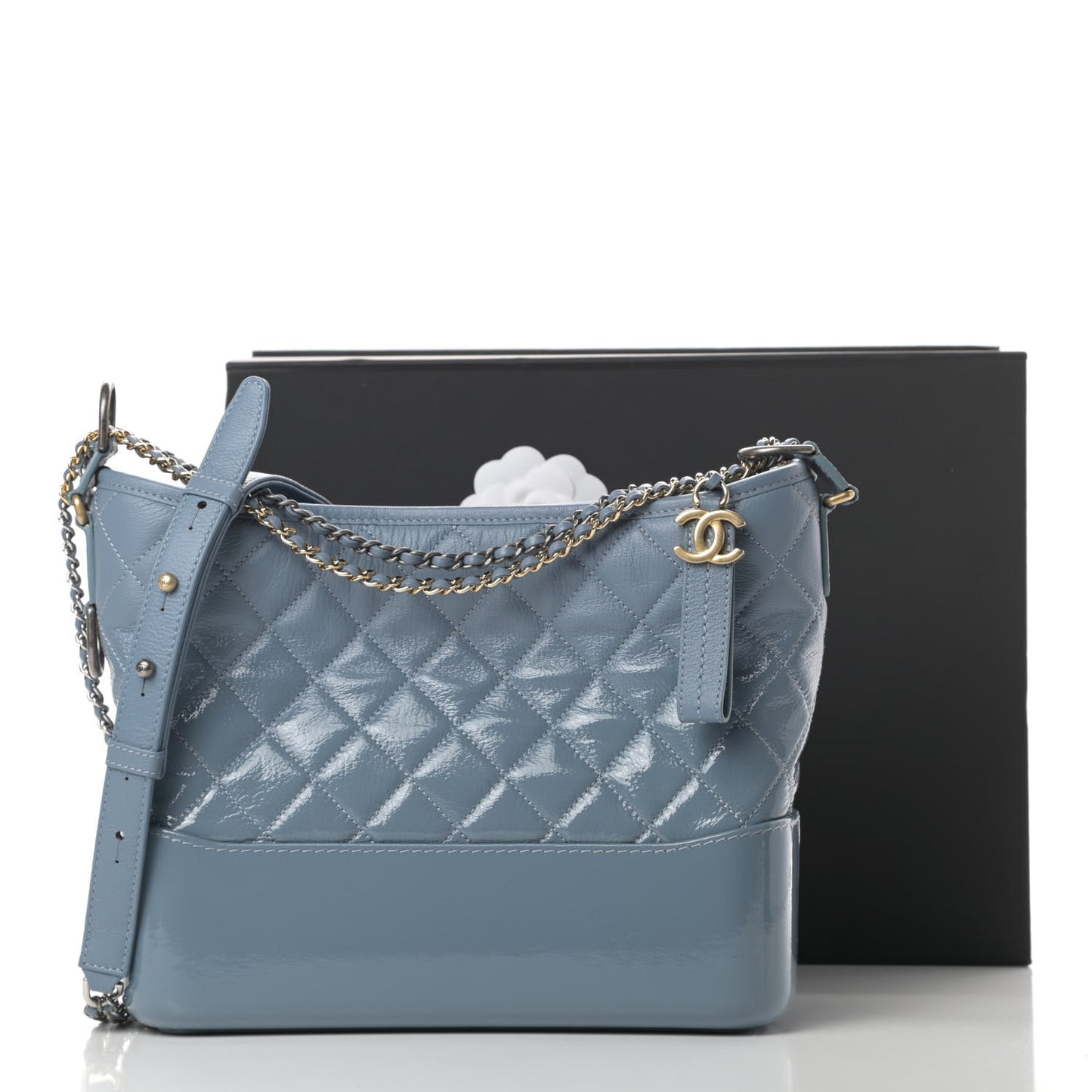 Patent Goatskin Quilted Medium Gabrielle Hobo Blue