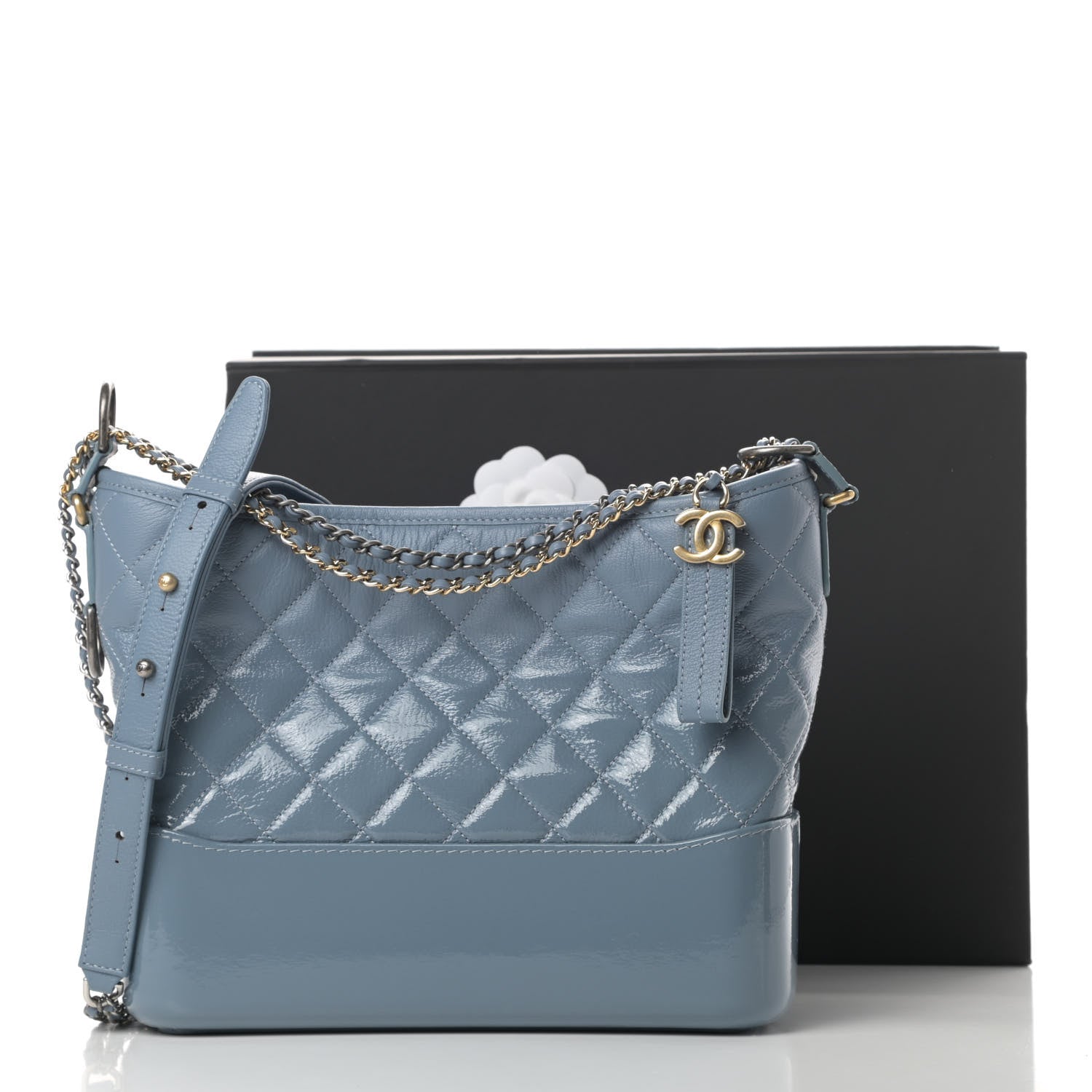 Chanel Patent Goatskin Quilted Medium Gabrielle Hobo Blue 13 of 13