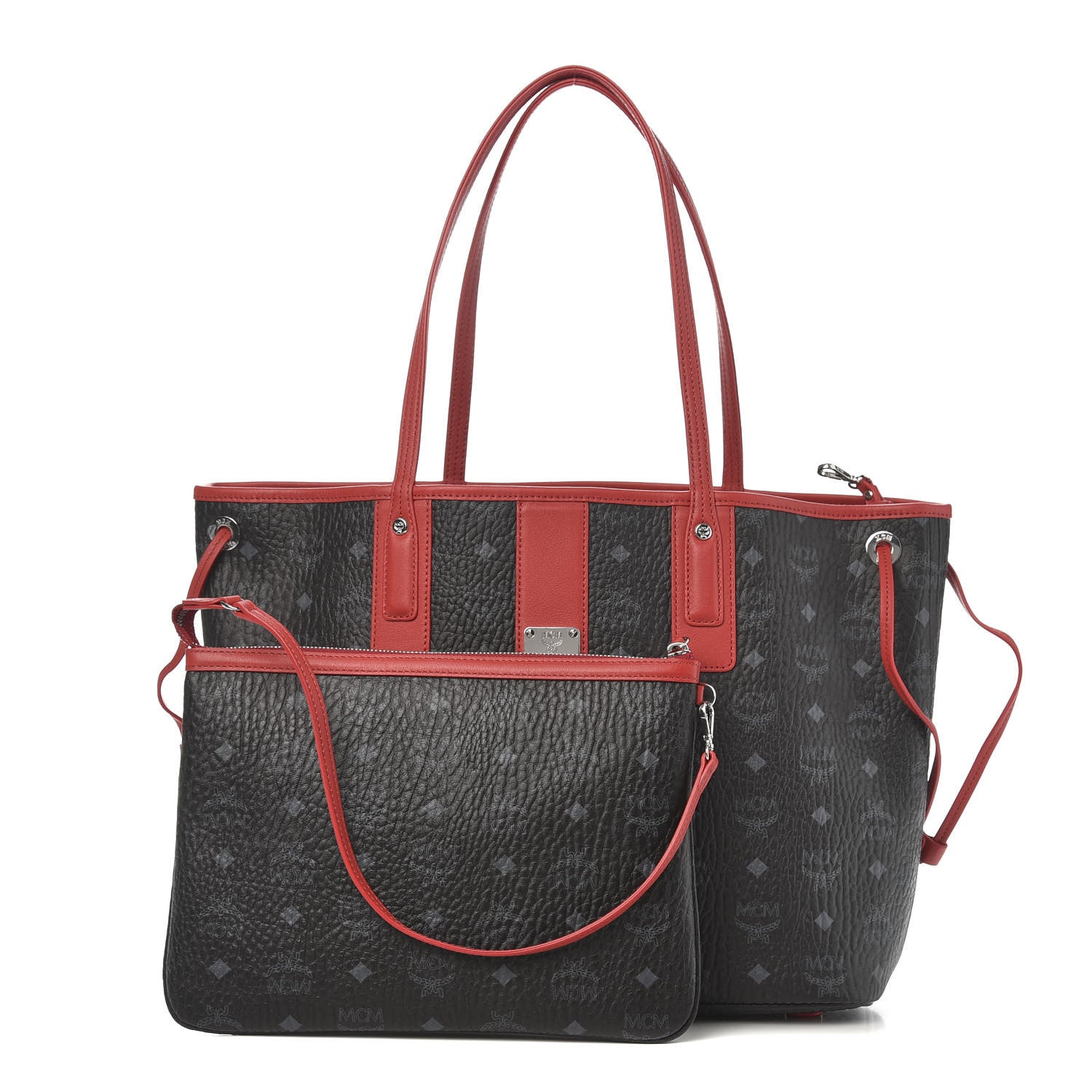 MCM Visetos Medium Liz Reversible Shopper Tote Black Red 1 of 16