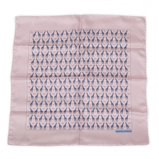 Hermes Silk Giraffes Pocket Square Scarf Pink 1 of 7
