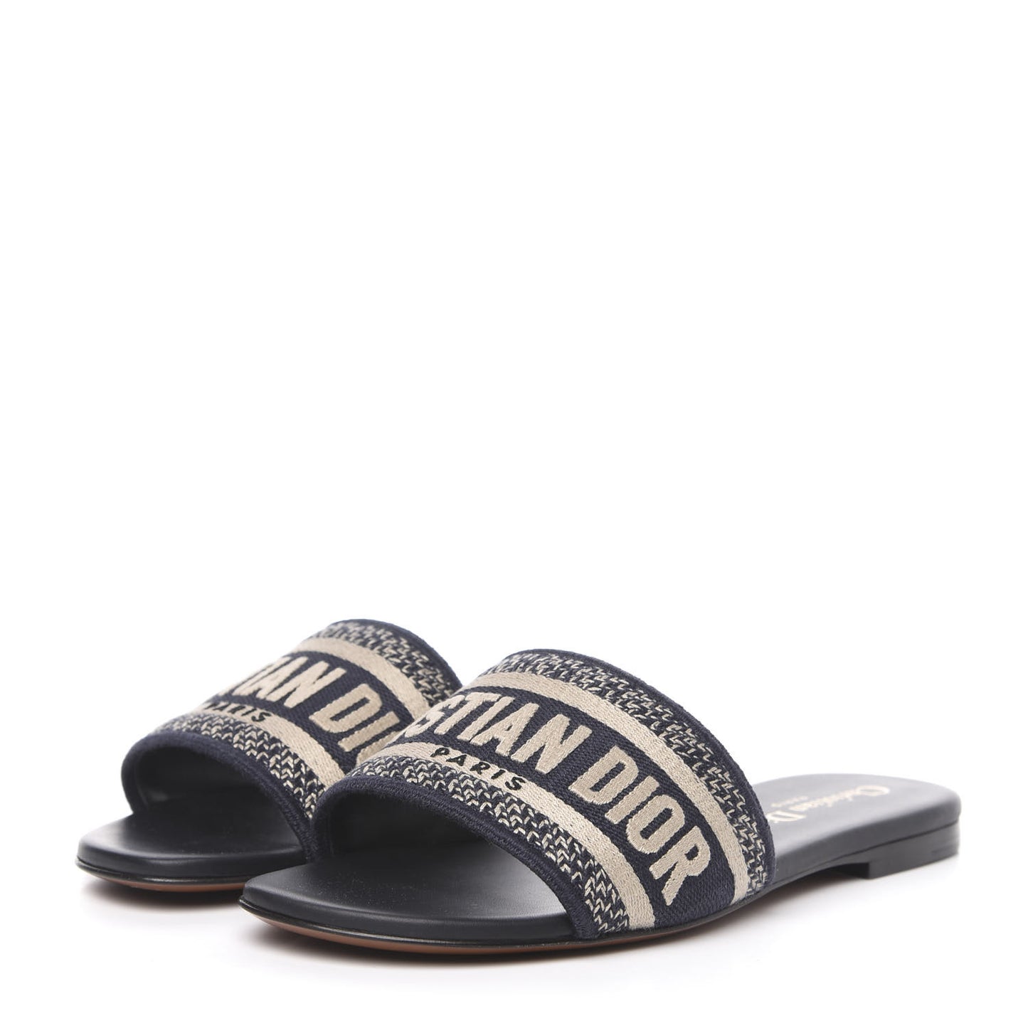 Canvas Embroidered Dway Mules Slide Sandals 34 Deep Blue