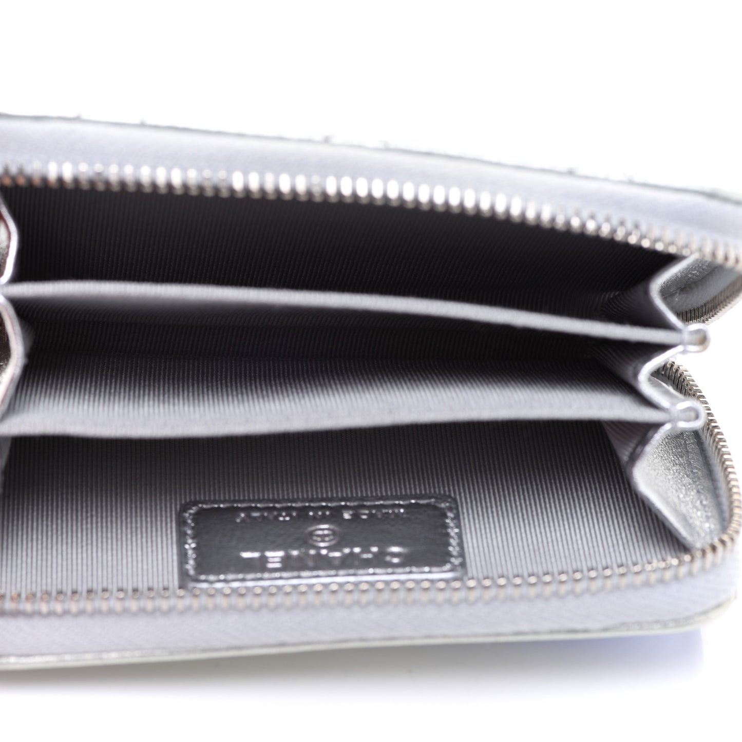 Gradient Metallic Calfskin Quilted Zip Around Coin Purse Wallet Silver Blue Yellow Purple