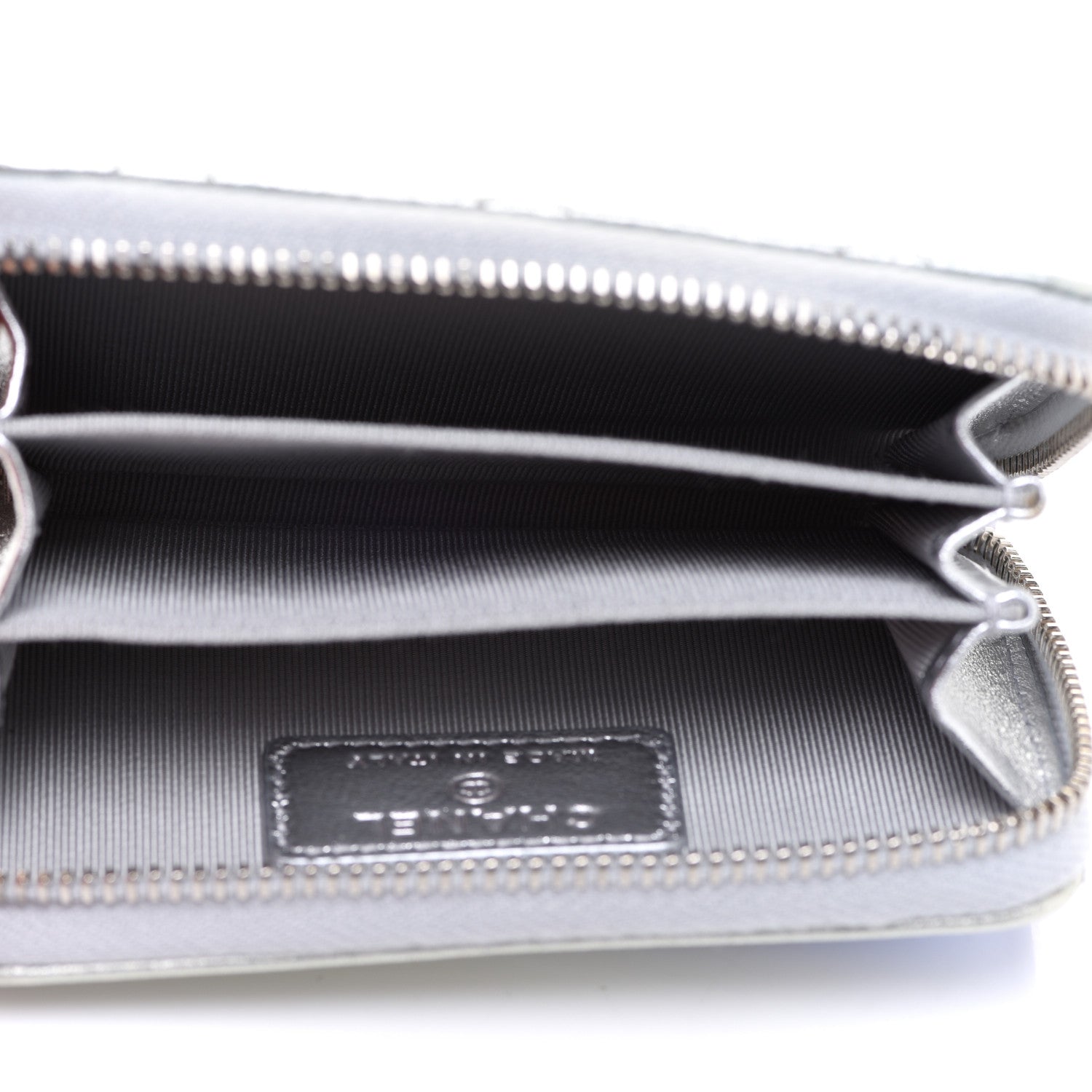 Chanel Gradient Metallic Calfskin Quilted Zip Around Coin Purse Wallet Silver Blue Yellow Purple 5 of 8