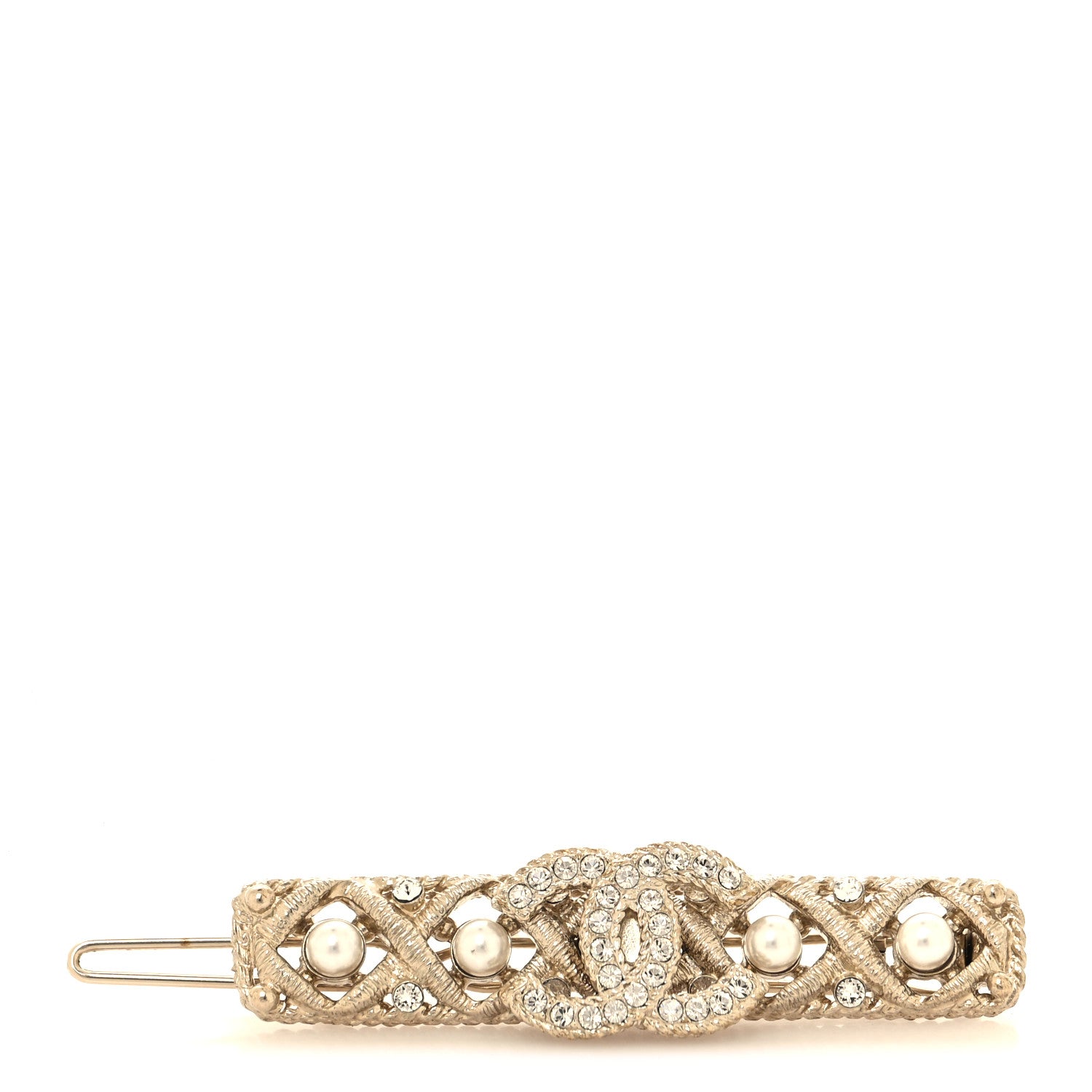 Chanel Pearl Crystal CC Hair Clip Barrette Gold 1 of 3