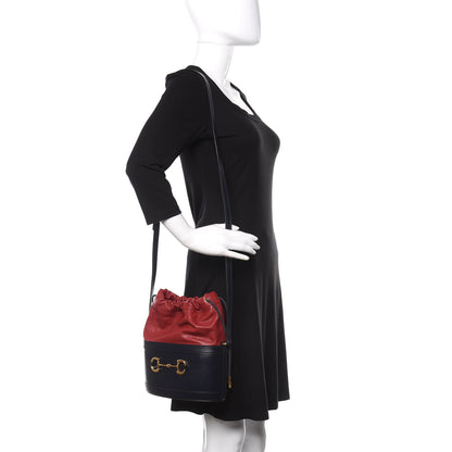 Gucci Azalea Sakai Be Green Calfskin Horsebit 1955 Drawstring Bucket Bag Blue New Cherry Red 2 of 9