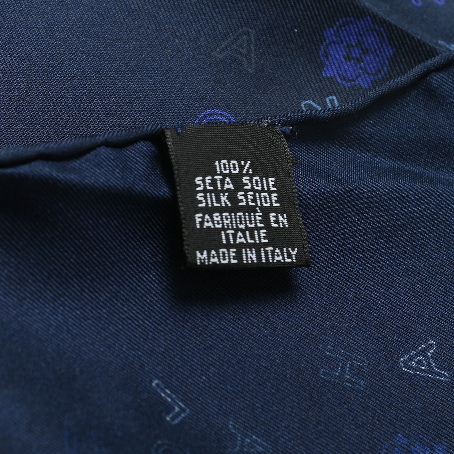 Silk Camellia CC Logo Square Scarf Blue