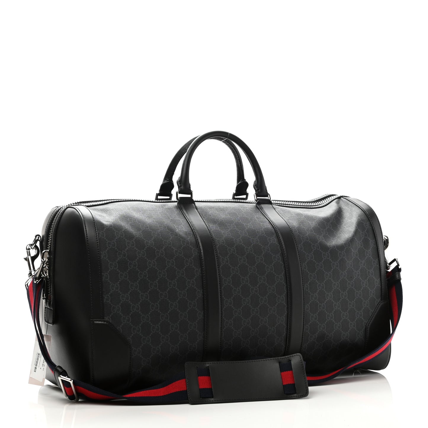 Soft GG Supreme Monogram Appia Calfskin Web Large Carry On Duffle Bag Black Grey