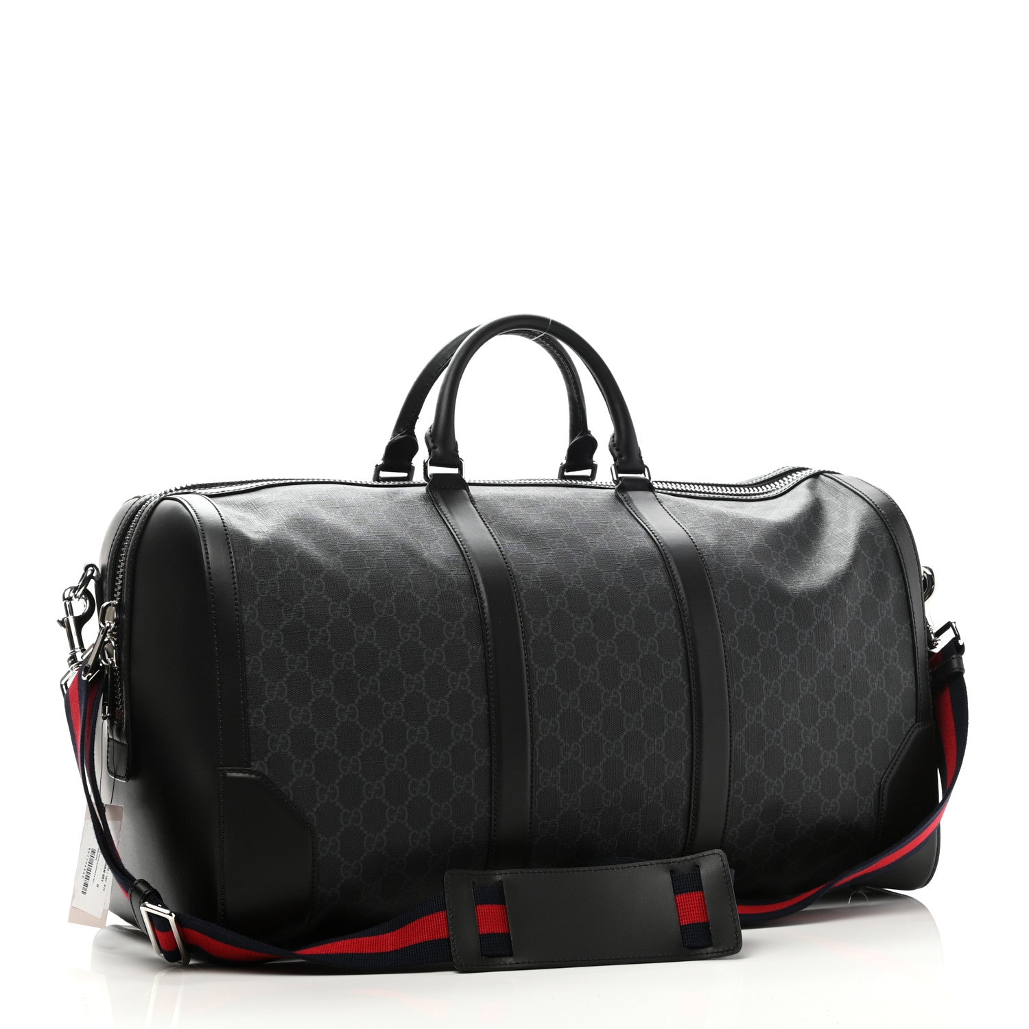 Gucci Soft GG Supreme Monogram Appia Calfskin Web Large Carry On Duffle Bag Black Grey 3 of 11