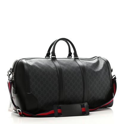 Gucci Soft GG Supreme Monogram Appia Calfskin Web Large Carry On Duffle Bag Black Grey 3 of 11