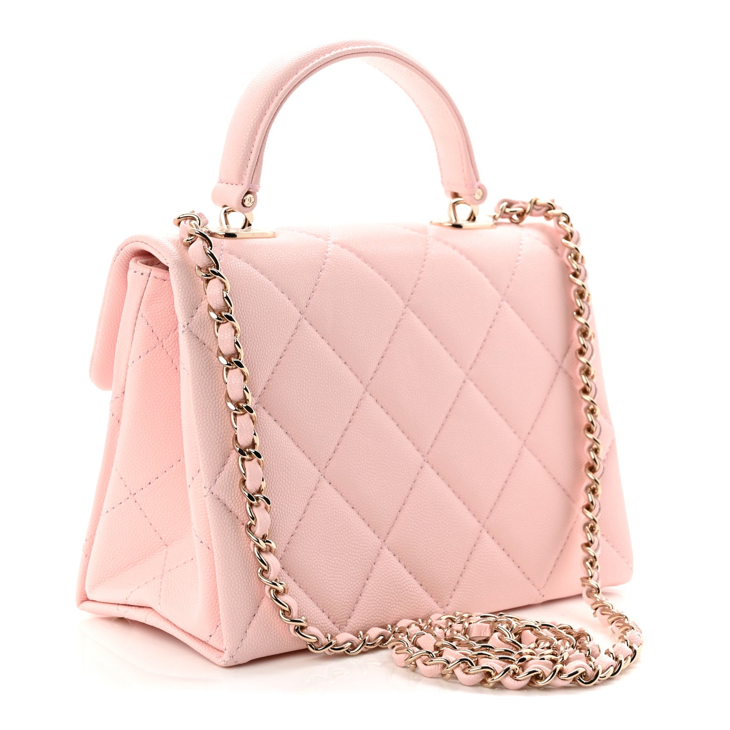 Caviar Quilted Mini Retro Twist Top Handle Flap Light Pink
