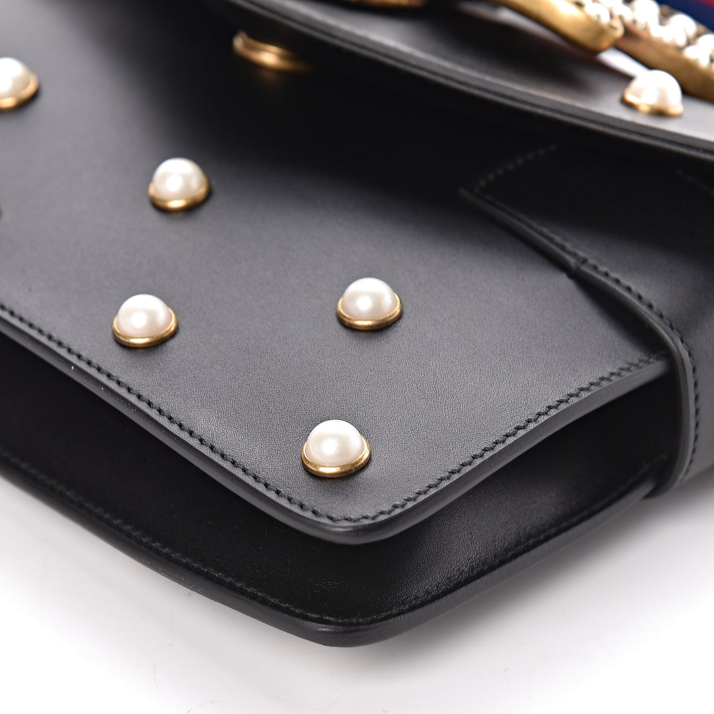 Nappa Pearl Studded Mini Queen Margaret Broadway Shoulder Bag Black
