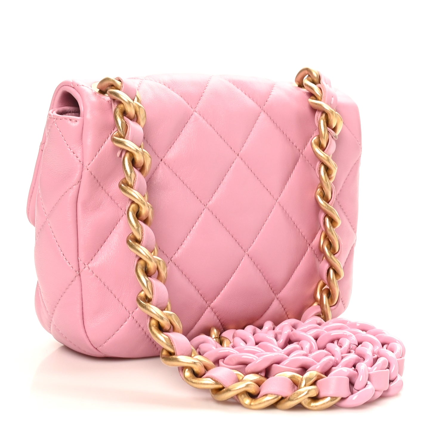 Lambskin Quilted Mini Lacquered Chain Flap Pink